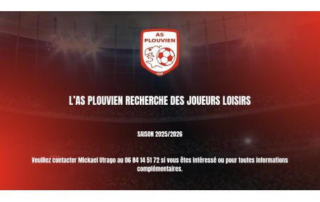 L’AS Plouvien recrute pour son équipe loisirs – Saison 2025/2026